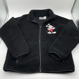 Disney Fleece Jacket Adult Large Black Mickey Mouse Full Zip Embroidered Lined